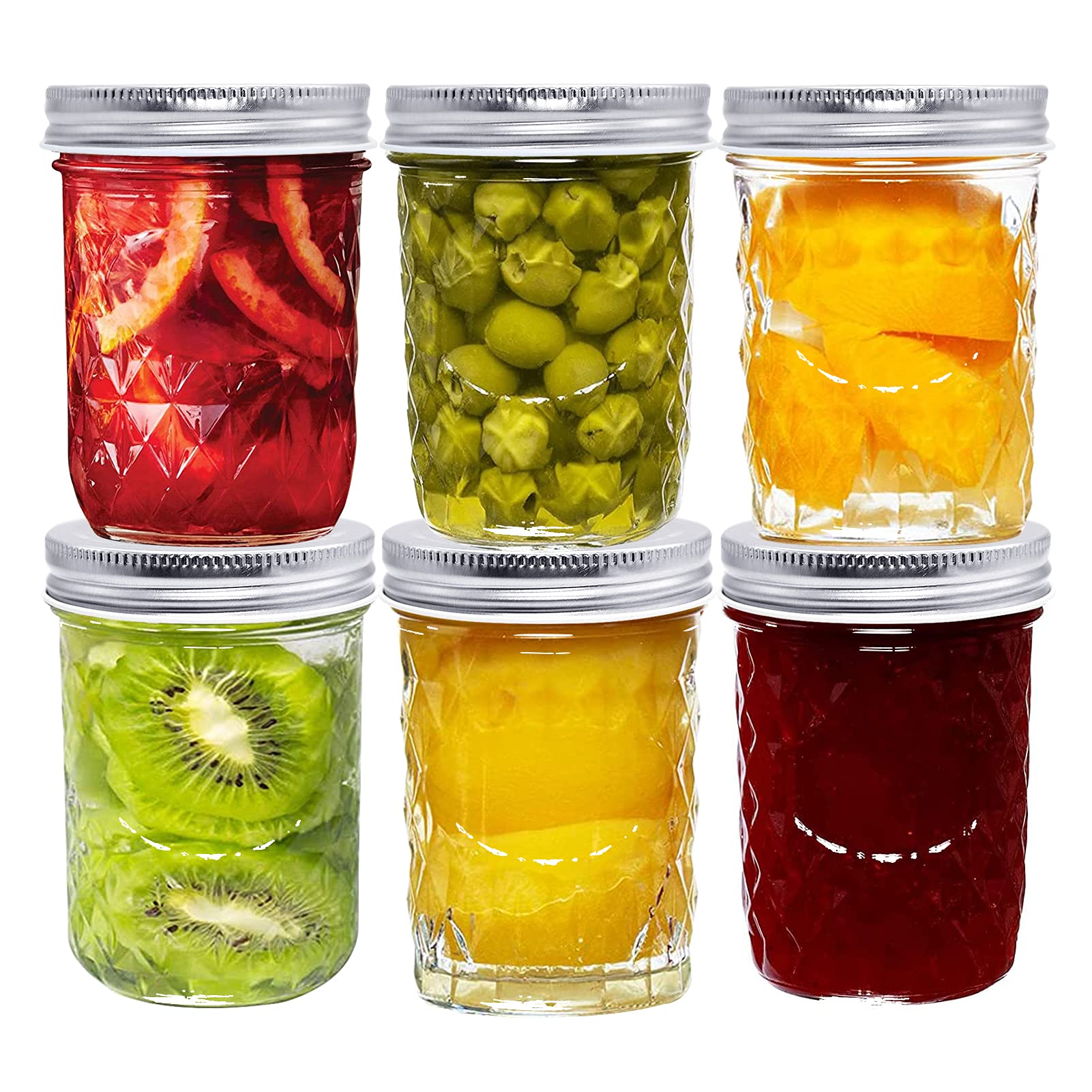 LONTOM Mason Jars with Lids Set of 6,250ml/8.8Oz Jam Jars with Lids, Leak-Proof Pickle Jar Salad Jars Canning Jars,Preserving Wide Mouth Mason Jars for Jams,Pickle,Beans,Honey,Candy,Spices,Meal Prep