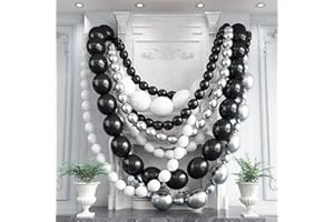 GOVPY Black White and Gold Linking Balloons, 90PCS Black Gold and White Balloon Arch, Metallic Silver Quick Linked Connecting Balloon for Wedding Birthday Baby Shower Graduation New Year Party Decorations