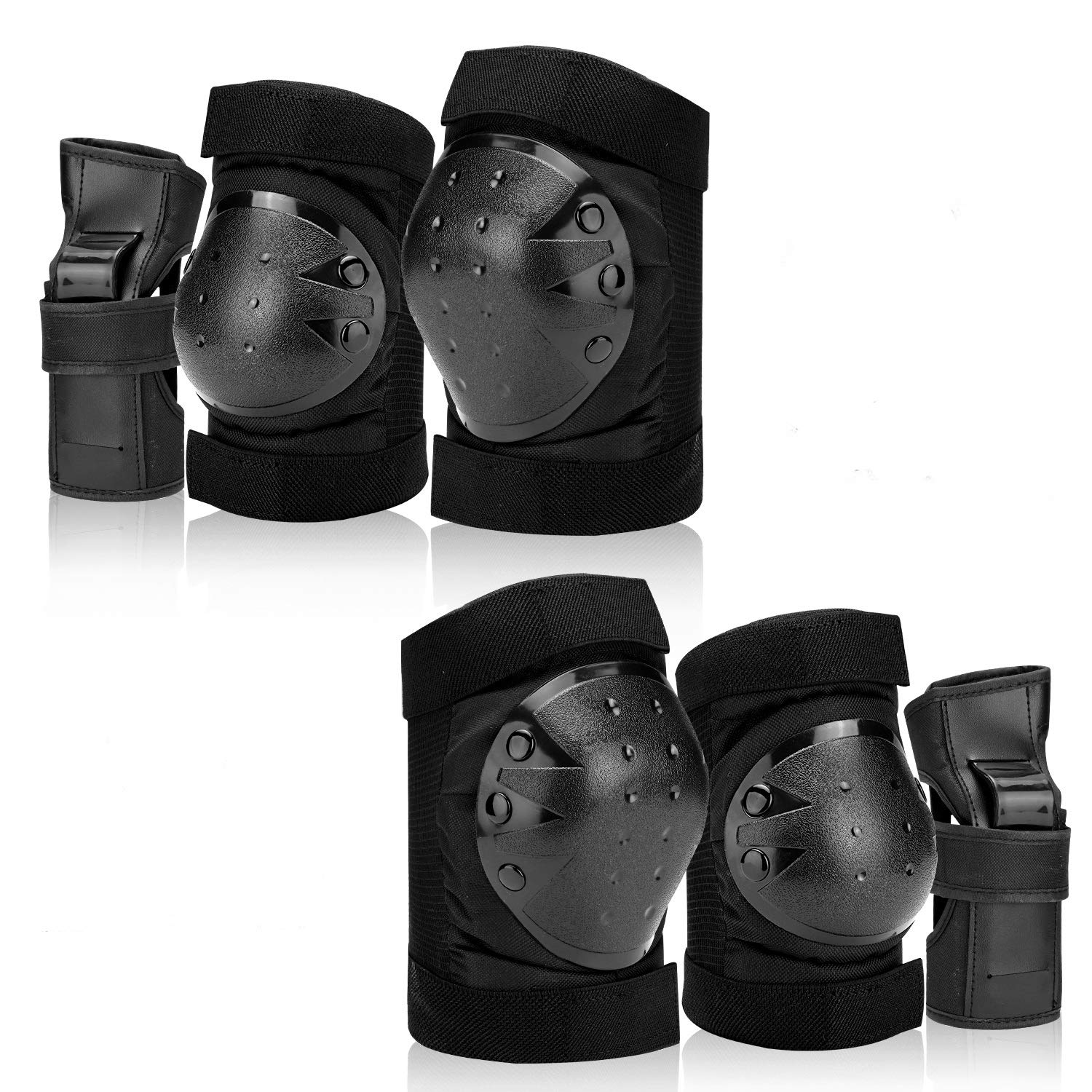 sphaiya Kid/Youth/Adult Knee Pads Elbow Pads Wrist Guards Protective Gear Set for Skateboard Bicycle BMX Snowboard Longboard Accessories Cycling 6 in 1 (Black L)