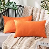 MIULEE Pack of 2 Decorative Outdoor Solid Waterproof Throw Pillow Covers Faux Linen Garden Farmhouse Cushion Cases for Summer Patio Tent Balcony Couch Sofa 20x12 Inch Bright Orange