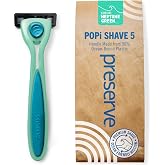 Preserve POPi Shave 5 Razor, Recycled Ocean Plastic Handle, Neptune Green | Includes 5-Blade Cartridge; Vitamin E Lubricating Strip; Ergonomic Grip; For Men &amp; Women; Cruelty-Free