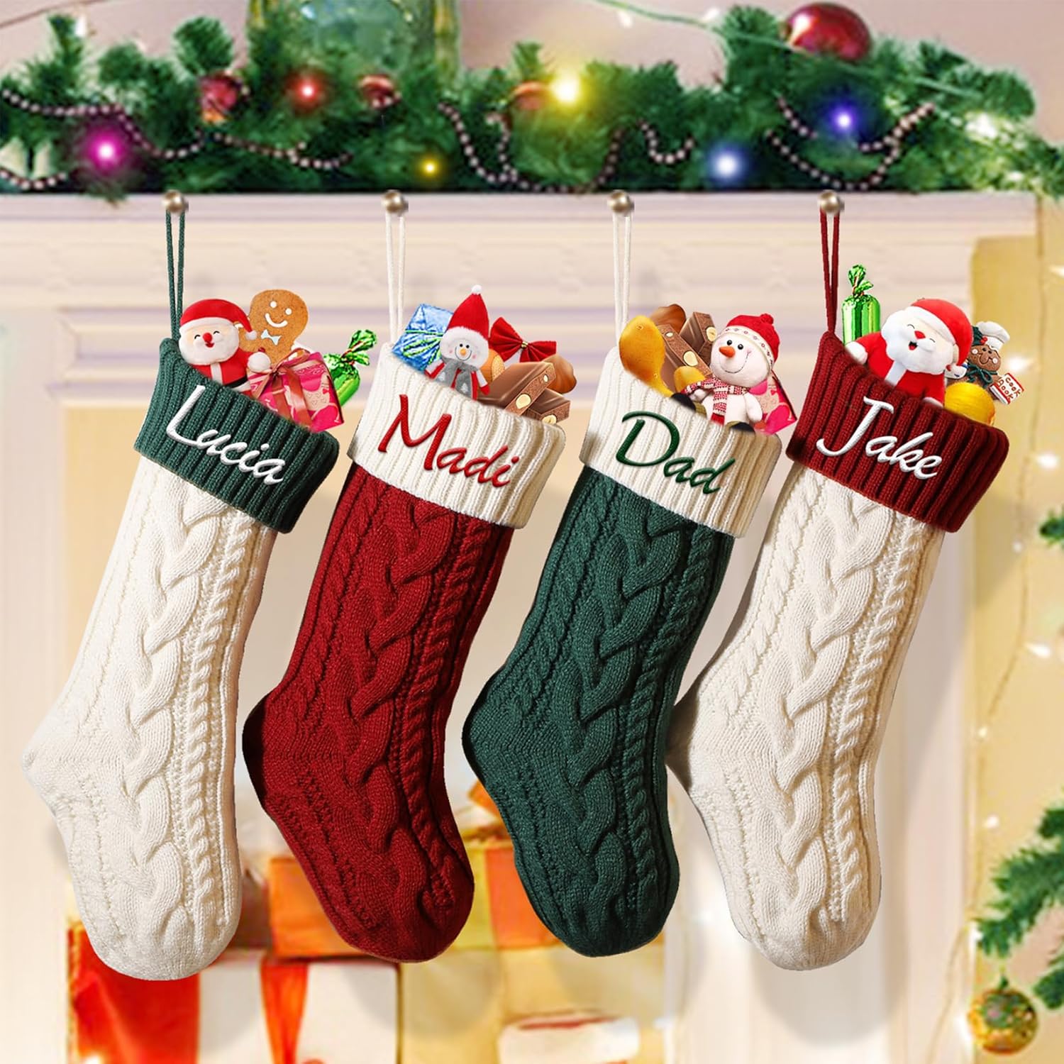 Stockings & Holders - CRSTAFU Christmas Stockings, Custom Name Family Christmas Stockings, 18 inch Large Mix Color Knitted Xmas Stocking