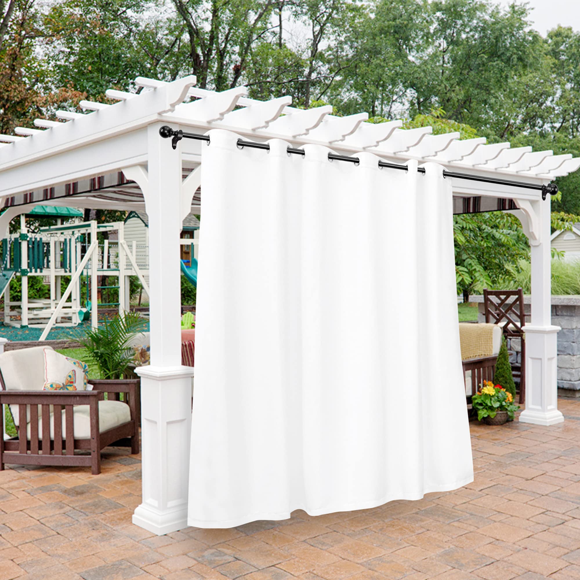 BONZER Outdoor Curtains for Patio Waterproof - Light Blocking Weather Resistant Privacy Grommet Outside Curtains for Gazebo, Porch, Pergola, Cabana, Deck, Sunroom, 1 Panel, 100W x 95L inch, White