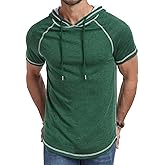 Aiyino Men's Short Sleeve Hoodie Workout Gym Sweatshirt Muscle Fit Fashion Athletic Hoodies Pullover Cotton Hooded T-Shirts