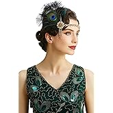 BABEYOND 1920s Flapper Headband Roaring 20s Headpiece Gatsby Ostrich Feather Headpiece with Crystal (A-Peacock)