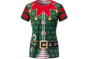 Roseelf Women's Christmas Costume Elf Sants Claus T-Shirts