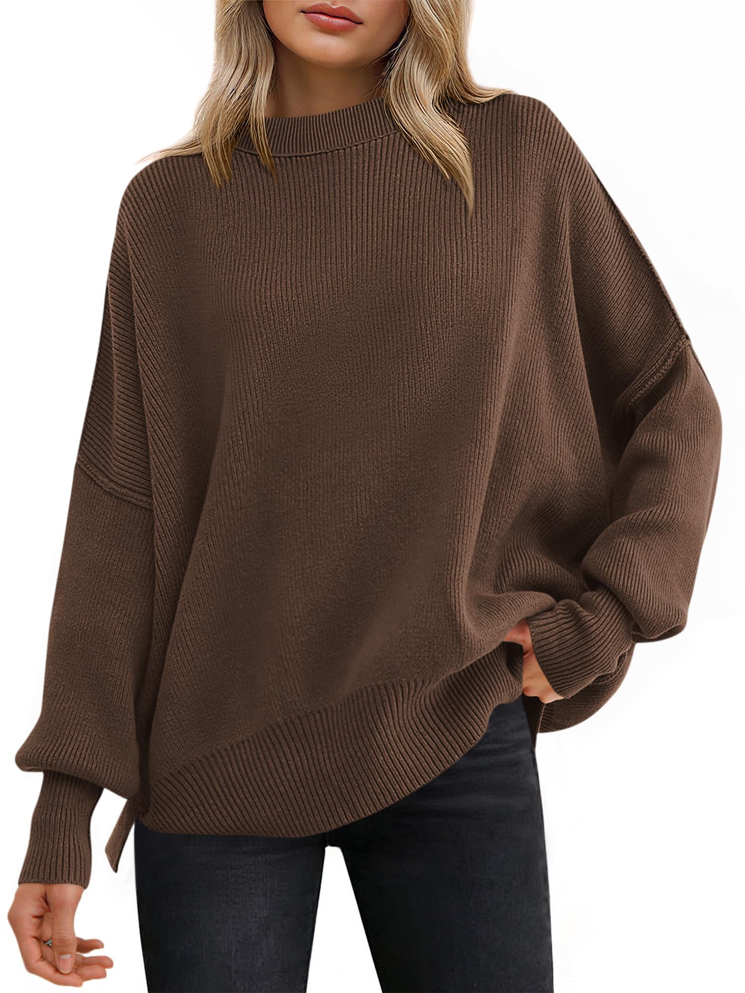 Photo 1 of ***DAMAGED - SEE NOTES/PICTURES***
ANRABESS Women Oversized Sweaters Batwing Long Sleeve 2026 Fall Outfits Crewneck Casual Knit Side Slit Fashion Pullover Top Coffee Medium