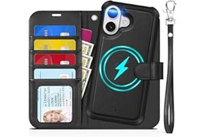 TUCCH 2-in-1 Detachable Wallet Case for iPhone 17 (6.3-inch) 2025, Wireless Charging | RFID Blocking 4 Card Holders | Wrist Strap | Kickstand | Magnetic | PU Leather | Protective Flip Cover | Black