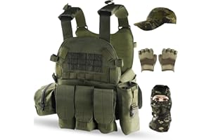 NewBEP Tactical Vest Set for Men, Airsoft Paintball Vest Quick Release Airsoft Vest and Equipment with Hat,Glove,Visor