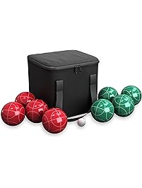Hey! Play! 80-76090 Bocce Ball Set- Outdoor Family Bocce Game for Backyard, Lawn, Beach & More- 4 Red & 4 Green Balls, Pallino & Carrying Case