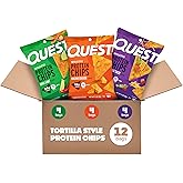 Quest Nutrition Tortilla Style Protein Chips Variety Pack, 12 Count | Chili Lime, Nacho Cheese, Loaded Taco, 3 Each Flavor, 18-20g Protein, 3-4g Net Carbs, Gluten Free, Individual 1.1oz Bags