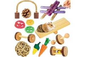 OVERTANG Hamster Toys, Guinea Pig Toys, 18 Pcs Wooden Hamster Toy Set Natural Apple Wood Small Animal Chew Molar Toys for Teeth for Rabbit, Chinchilla, Gerbils, Rats Exercise Accessories