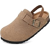 ZUSERIS Kids Suede Clogs Toddler Clogs Boys Girls Cork Footbed Sandals Potato Shoes Leather Slip On Mules with Adjustable Buckle