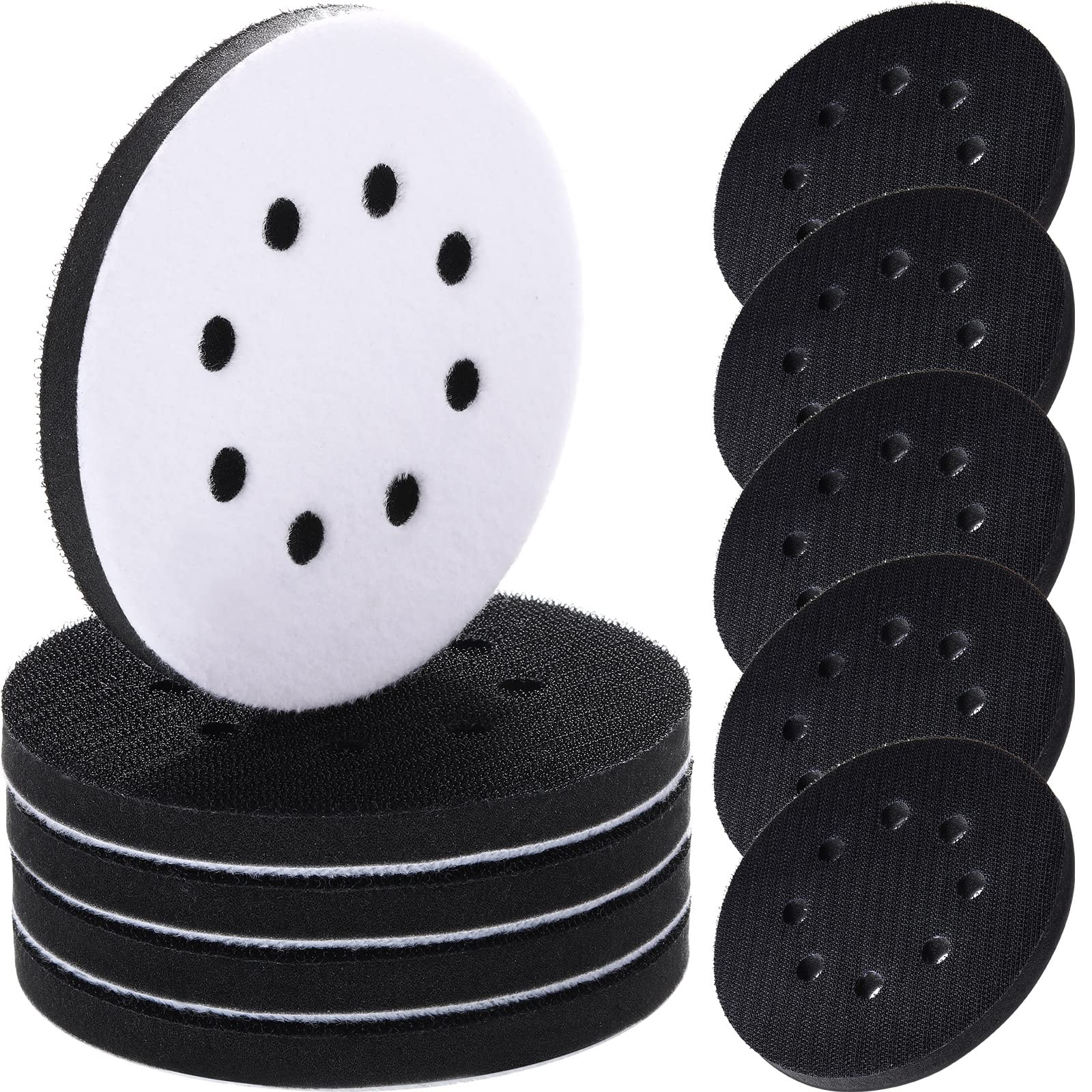 Photo 1 of 10 Pcs Soft Density Interface Pads 5 Inch 8 Holes Hook and Loop Sponge Cushion Buffer Backing Pad Foam Sanding Interface Pads for Orbital Sander Automotive Woodworking Polishing