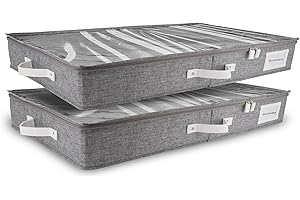 HOMELUX THEORY 2pc Low Profile Under Bed Storage Containers, Thin Under Couch Storage Organizer with Bins & Lids, Underbed St