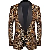 Pyiujtr Men's Sequins Velvet Shawl Lapels Stage Party Prom Wedding Dinner Suit Jacket Blazer