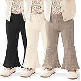 LessonZoo 3 Pack Baby Girls Flare Pants Soft Ruffle Trousers Toddler Solid Bell Bottoms Infant Girls Lightweight Leggings