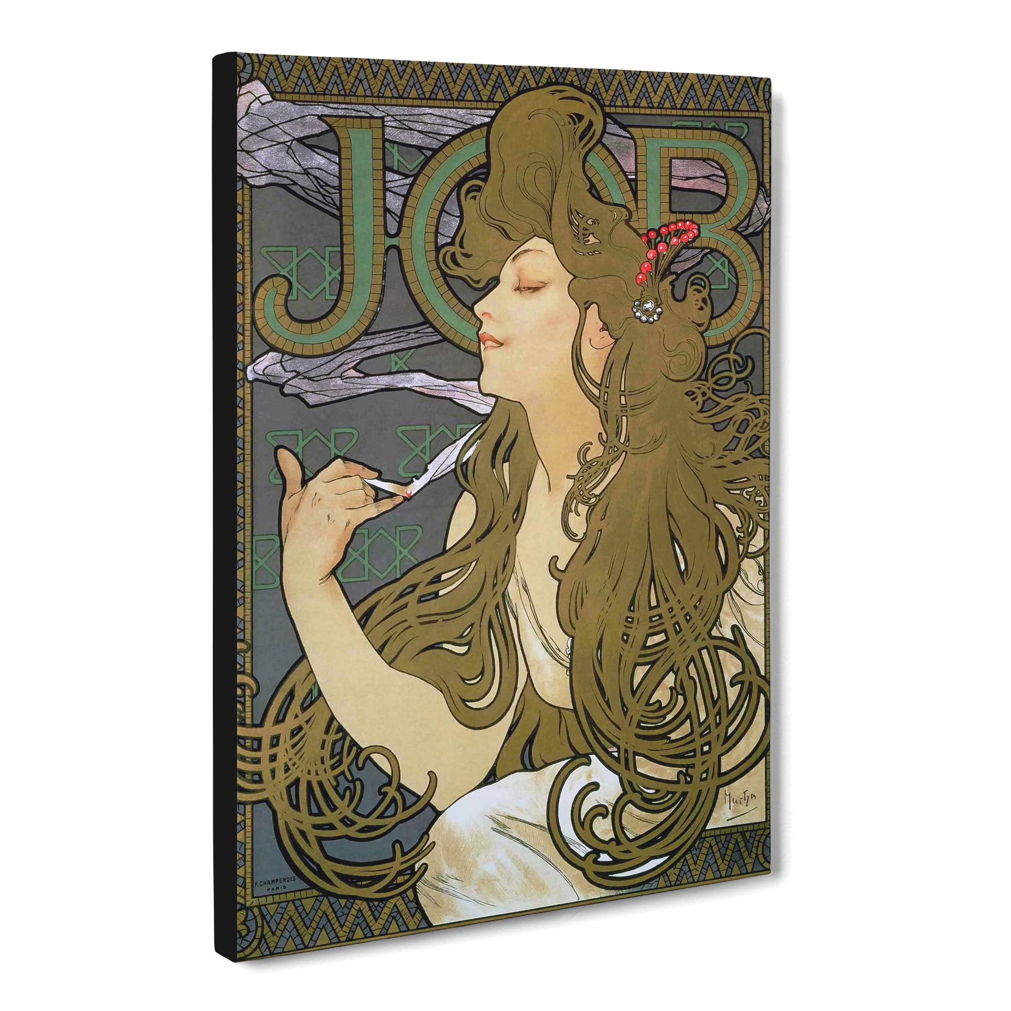 Alphonse Mucha Job Canvas Print | Gallery Wrapped 30mm Frame Wall Art | 20x14 inches | Ready to Hang | Modern Picture | Living Room Bedroom Lounge Office