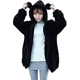 Fluffy Kawaii Bunny/Bear Hoodie Ears&Tail Animal Top Cute Rabbit Zip Jacket Winter Women Girl Sweet Sweater Coat