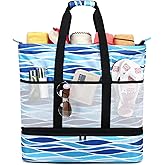 JIANYA Beach Bag Women Waterproof Sandproof Beach Tote Bags with Cooler Top Zipper Large Totes for Pool Travel Daily