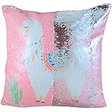 MyxxReversible Sequin Pink Llama Throw Pillow with Removable Cover, 15 Inches