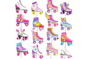 UMONI 36pcs Roller Skate Cupcake Toppers Roller Skate Birthday Party Decorations 80s 90s Retro Hip Hop Roller Skating Theme Decor Supplies for Children Boy Girl Happy Birthday Party Decor Supplies