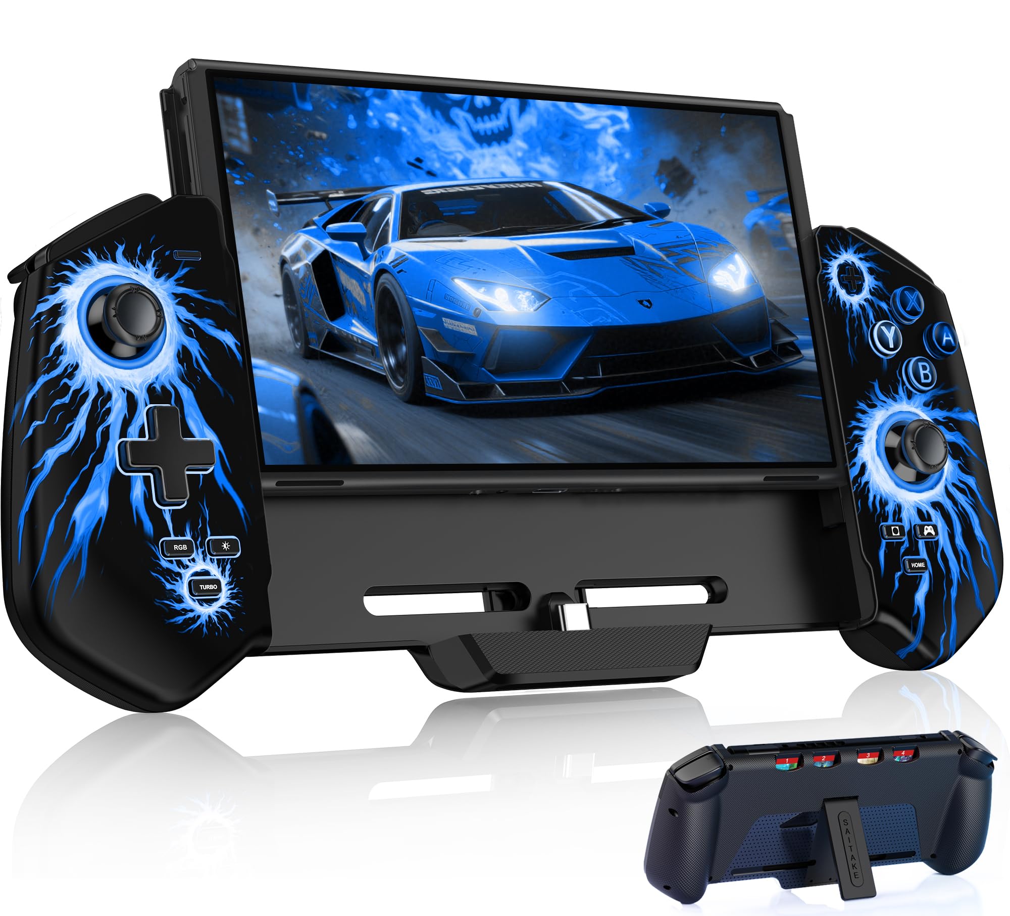 AXYBCOOL Joypad Controller for Nintendo Switch/OLED, Switch Pro Controllers with Hall Joystick, One-Piece Switch Controller Replacement Handheld Mode, Switch Remote with/Turbo/Vibration/4 Game Slot (Black-Flame Light)