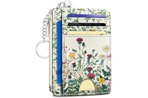 Kelvoris Wildflower Credit Card Holder Small Wallet Women, Flowers Slim RFID Blocking Wallet Woman Keychain with Zipper Coin Pocket, Front Pocket Thin Travel Card Case with ID Window for Ladies Gifts
