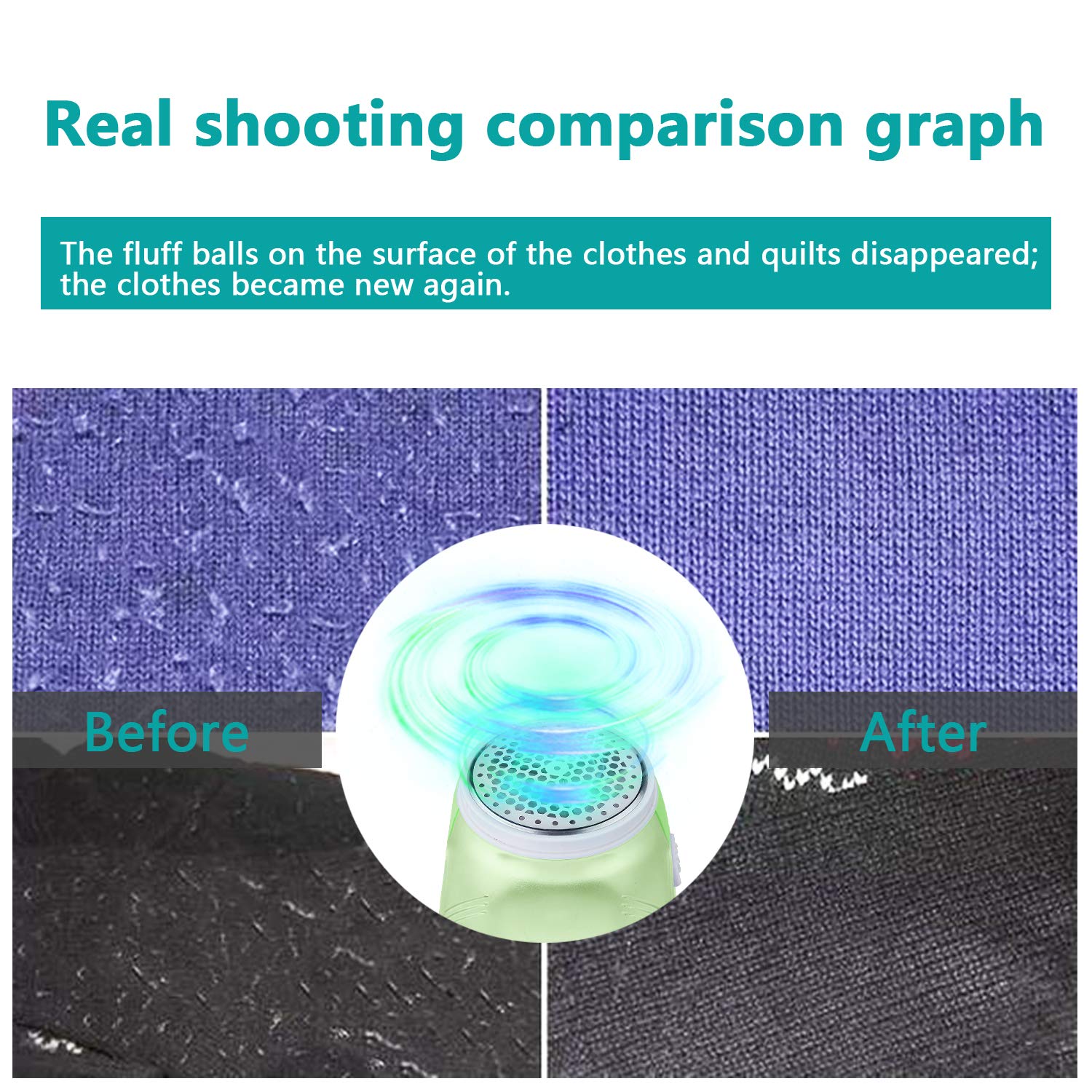 GOODBONG Fabric Shaver Rechargeable, Electric Lint Remover, Sweater Shaver Defuzzer 1 Replaceable Stainless Steel 3-Blades, Removable Bin, Dual Protection - White Green