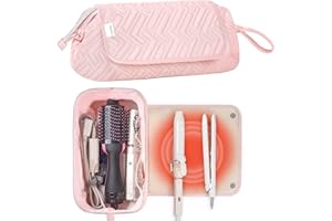 Leudes Hair Tools Travel Bag for Women Heat Resistant Mat for Travel Essentials Hot Tools Straighteners,Flat Irons,Curling Iron,Hot Air Brushes and Hair Dryer Organizer Bags 2 in 1(Pink)