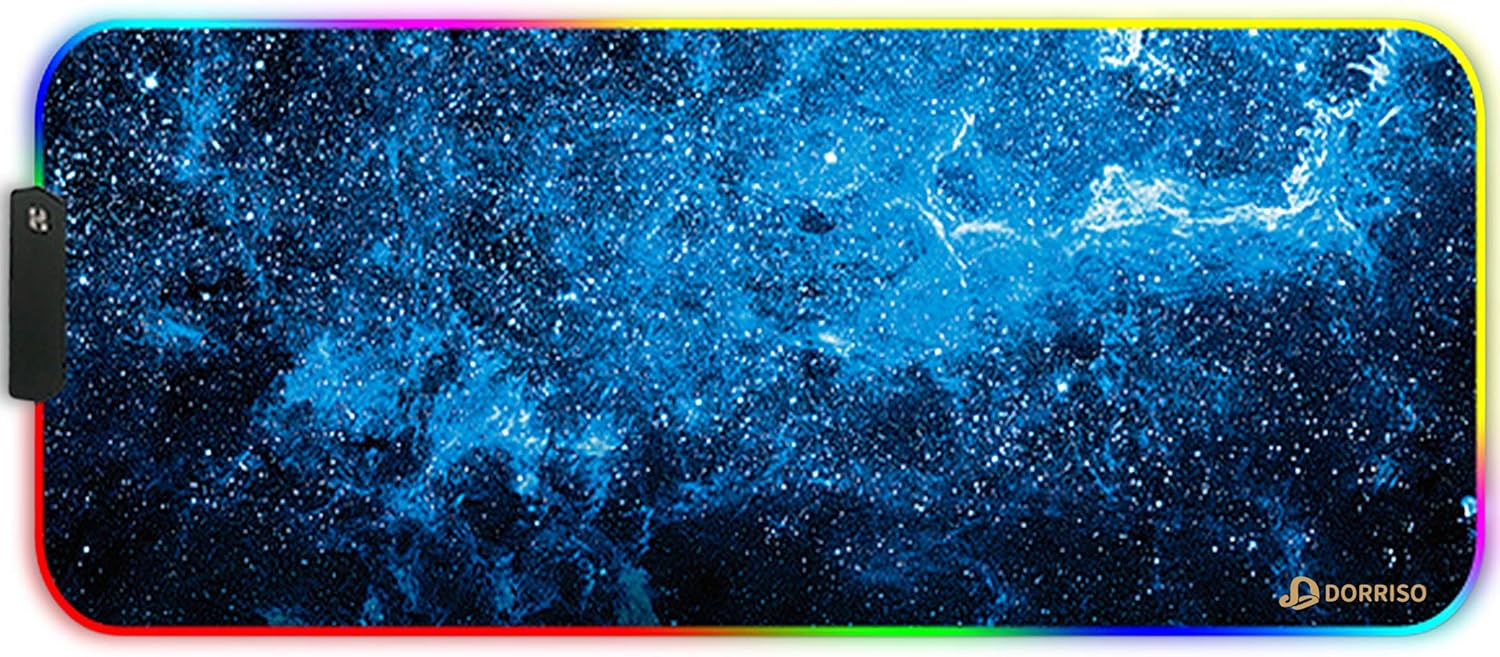 DORRISO RGB Gaming Mouse Pads XXL Large Mat 900x400x3mm Mousepad Anti-Slip Rubber Base Computer Keyboard Mice Mat for PC Laptop Desk Gaming Mouse Mats Blue A