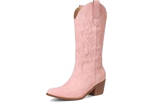 AOSPHIRAYLIAN Cowboy Boots for Women Retro Pointed Toe Pull On Block Chunky Heel Glitter Sparkly Metallic Embroidecamel Country Concert Outfits Calf Western Cowgirl Boots