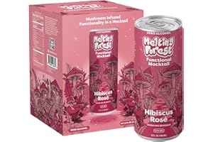 Melting Forest Functional Mocktail Hibiscus Rose – Alcohol-Free, Euphoric Adaptogen Drink with Reishi, Antrodia, Lion’s Mane, Ashwagandha – 40 Calories, Vegan, Gluten-Free (4 Pack)
