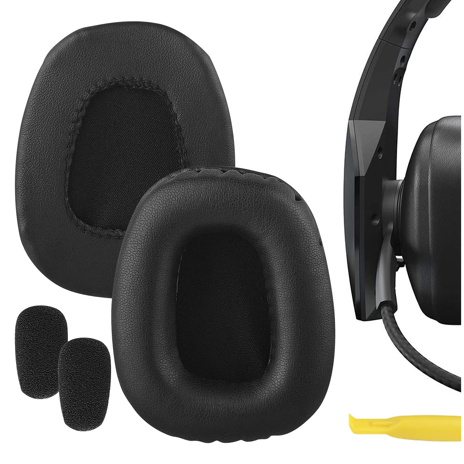 Geekria Replacement Earpads and Mic Windscreen Foam Set Compatible with BlueParrott B550-XT Headphones (Black)