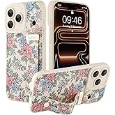 Ovcuqul Compatible with iPhone 17 Pro Max Case with Strap, Cute Floral Design for Women Girls, Soft TPU Silicone Protective Case, Adjustable Wristband Kickstand Raised Camera Protection Cover, White