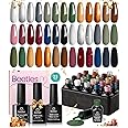 Beetles Winter Gel Nail Polish Set：23 Pcs Burgundy Brown Gold Nude Pink Black White Glitter Gel Polish Kit with Base Matte Glossy Top Coat Soak off UV Gel Nail Polish for Women