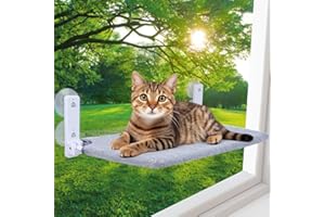 LRJRIZZO Cat Window Perch, Foldable Cat Window Hammock Sunbathing and Climbing Cats Hammock for Window Bed Bearing 40 Pounds Window Perch for Cats Inside 2-in-1 Reversible Cover (Light Gray)