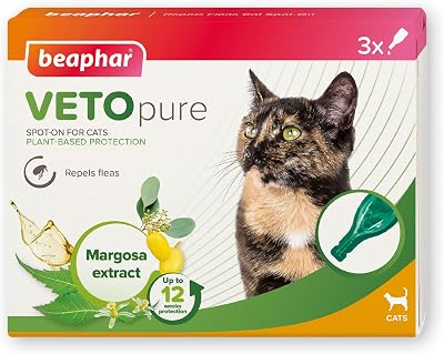 Beaphar VETOpure Flea Spot On for Cats 3 Pipettes Plant-Based Protection