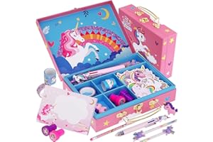 homicozy Unicorn Kids Stationary Set for Girls, Unicorns Gifts for Girls Ages 5 6 7 8 9 10 Year Old, Letter Writing Crafting Kit with Storage Box, Best Girls Birthday Christmas Gifts