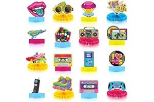 DIANELHALL 16 Pieces 90s Themed Honeycomb Centerpieces,1990's Hip Hop Party Favors Retro Birthday Party Table Toppers Centerpiece Photo Booth Props Decorations for Nostalgic Party Rock Hippie Party Supplies
