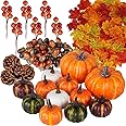 Artmag 162 Pcs Fall Artificial Maple Leaves, Harvest Pumpkins, Acorns, Pine Cones and Orange Berry Stems Set for Fall Thansgi