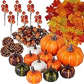 Artmag 162 Pcs Fall Artificial Maple Leaves, Harvest Pumpkins, Acorns, Pine Cones and Orange Berry Stems Set for Fall Thansgi