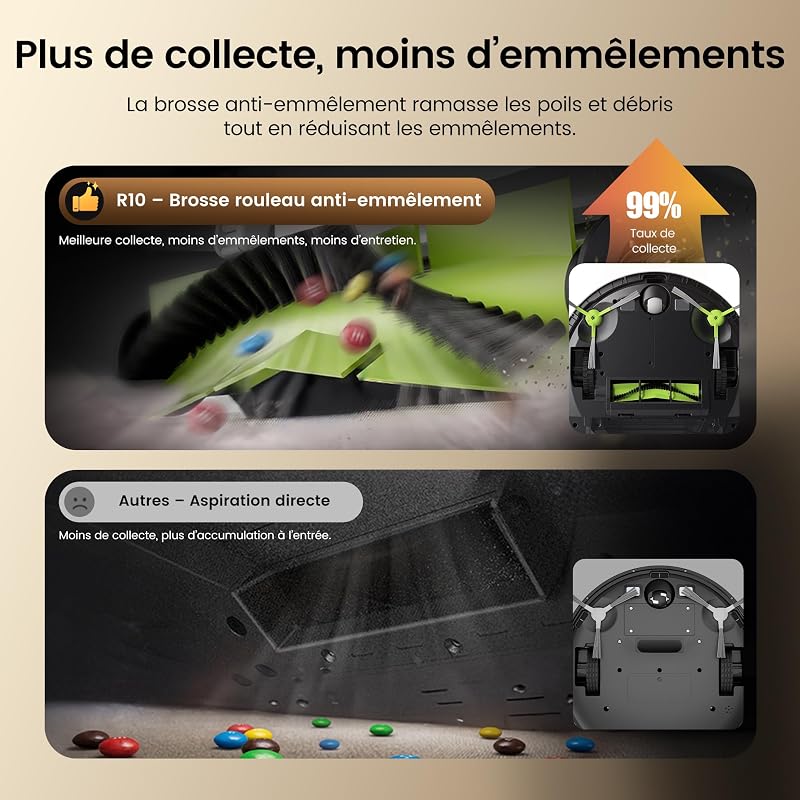 R10 Robot Aspirateur Laveur 2 en 1, 6000Pa, 160Min, 76MM, 50dB — photo 6 sur 8