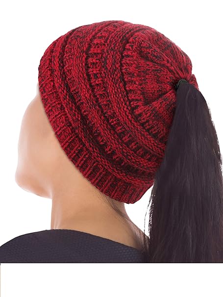 knitted hat with bun hole