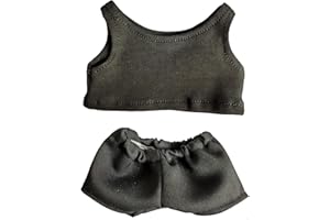 SSBEAUTY M 20cm Plush Doll Clothes Plushie Clothes T-Shirt Vest + Shorts Pant 7.8 inches Doll Clothing (Black)