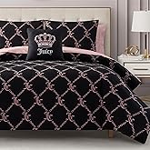 Juicy Couture Black Link Logo Printed Comforter Set, Queen – Complete 8-Piece Bed in a Bag Collection