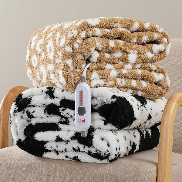 TIMICALDA COW PRINT ELECTRIC BLANKET – SOFT KNITTED SHERPA HEATED THROW WITH 4 HEAT LEVELS 4 HOURS AUTO-OFF, ELECTRIC THROW WITH OVERHEATING PROTECTION, WARM GIFTS, 50″X60″