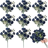 Zeyune 8 Pack 12 Inch Dark Blue Roses Artificial Flowers 80 Heads Artificial Rose Bouquet with Long Stem for Party Garden Centerpieces DIY Wedding Bouquets