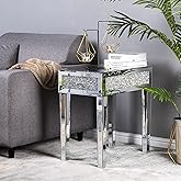 VINGLI Mirrored Narrow End Table Small Sofa/Couch/Bed Side Table with Storage Slim Glass Nightstand for Bedroom/Living Room, 