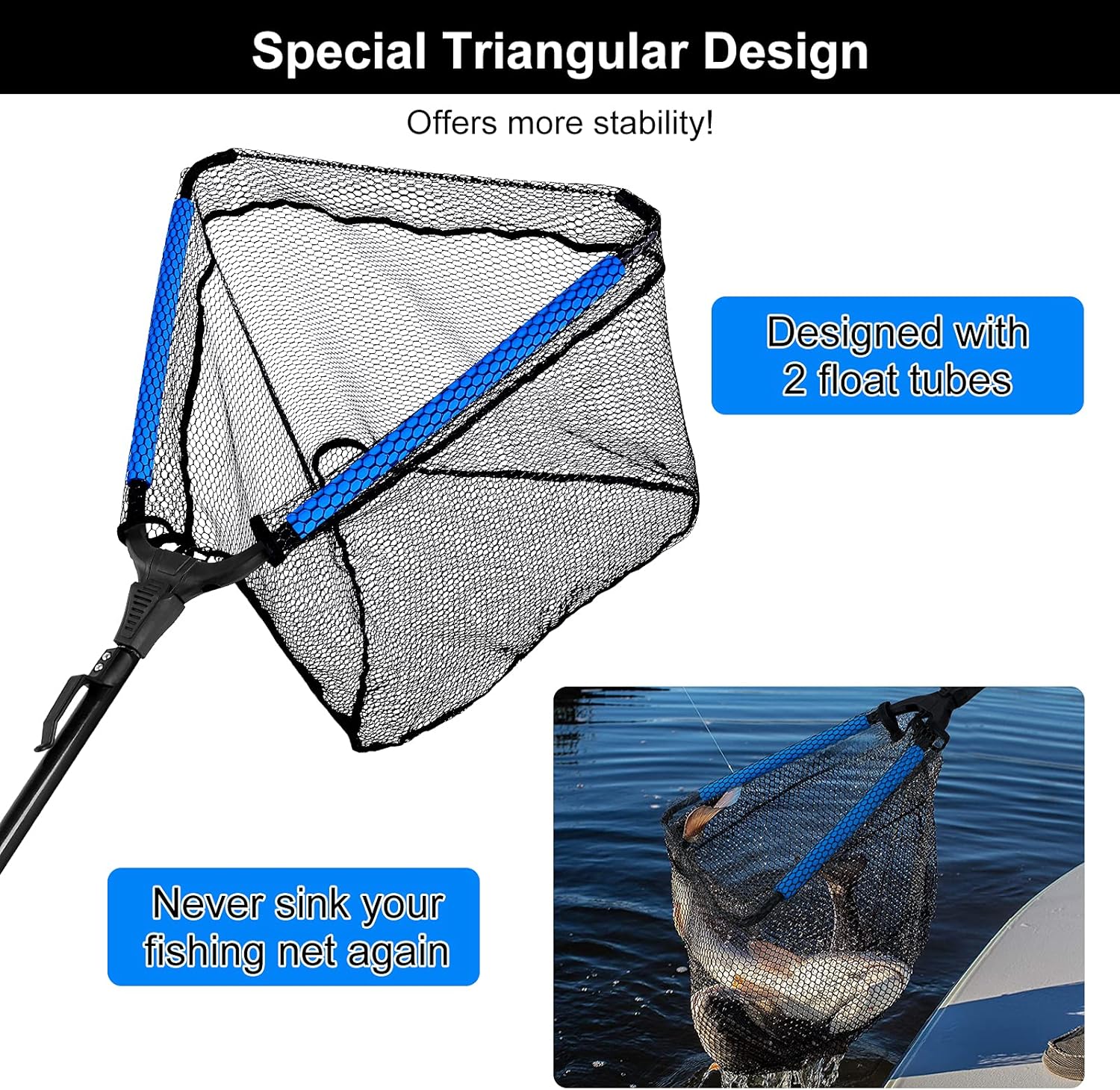 PLUSINNO Fishing Net, Floating Rubber Coated Landing Net - Easy Catch Release, Foldable Fishing Net for Easy Transport Storage for Bass Trout Catfish Pike Salmon Fly Kayak Fishing : Sports & Outdoors